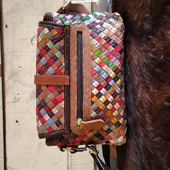 Genuine Leather Multicolor Woven Women's Crossbody Bag - Picture 4 of 9